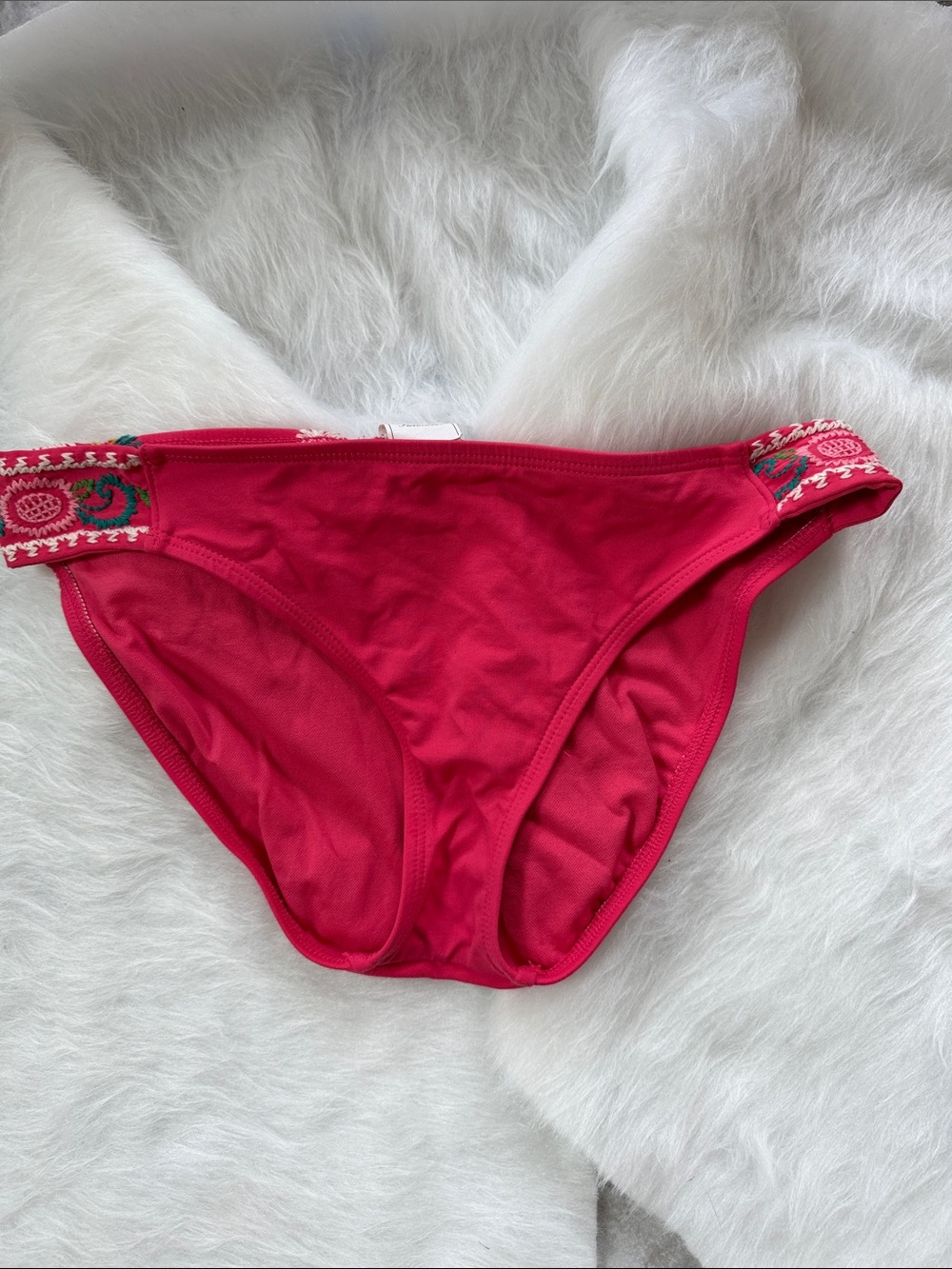 Lucky Brand Pink Bikini Bottom with Embroidered Side Detail